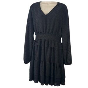 Illa Illa Womens Aliza Mini Dress Black Clip Dot Ruffle Tiered Smocked L New